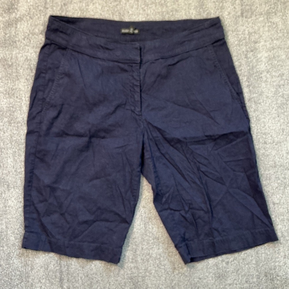 Eileen Fisher Navy Blue Linen Blend Bermuda Shorts Italian Fabric Womens 12